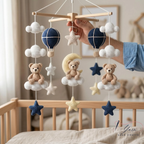 Handmade Teddy Bear Baby Mobile, Crochet Crib Mobile, Moon Star Nursery Decor, Hot Air Balloon Mobile, Neutral Baby Gift