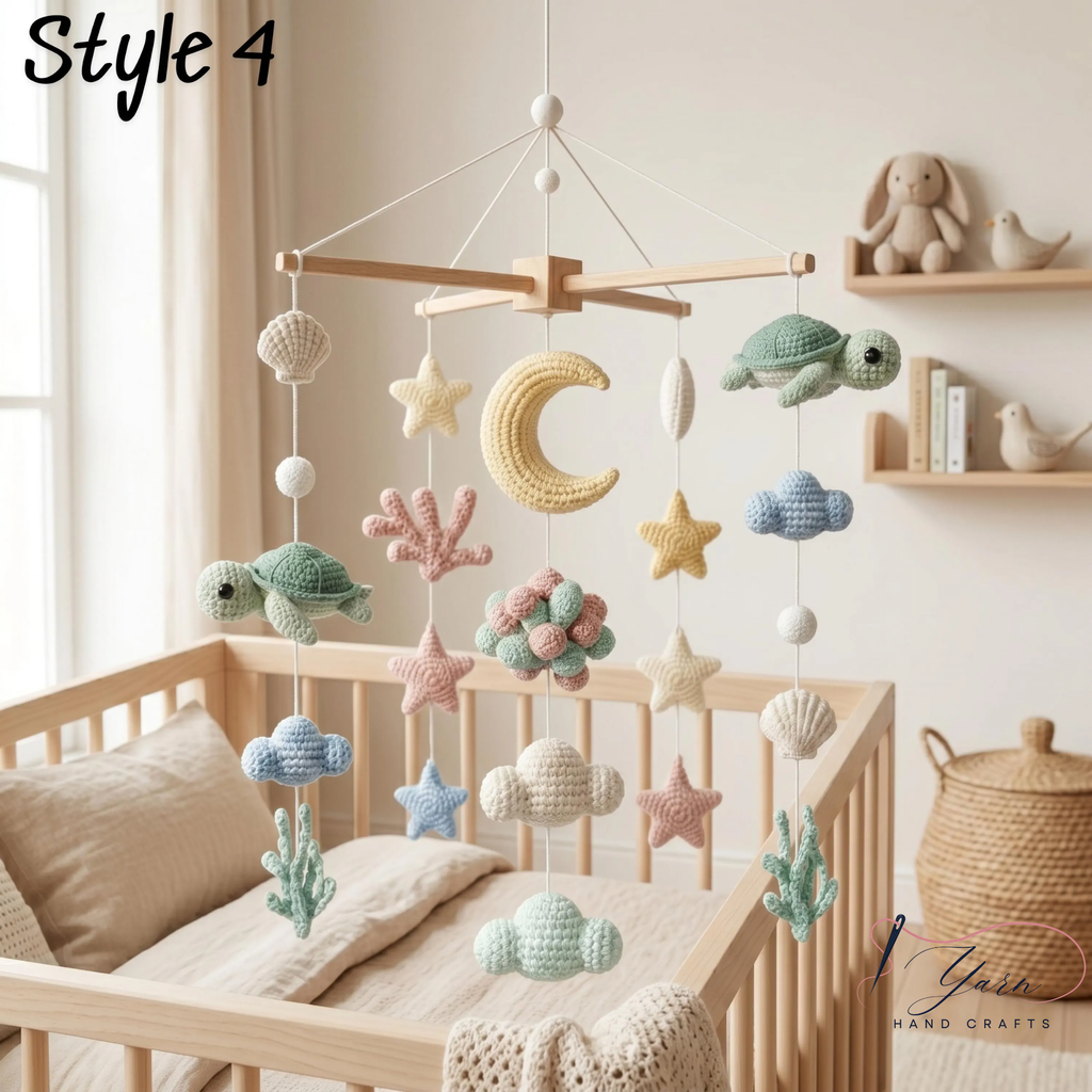 Handmade Ocean Baby Mobile, Crochet Sea Turtle Crib Mobile, Shell Star Nursery Decor, Coastal Baby Shower Gift