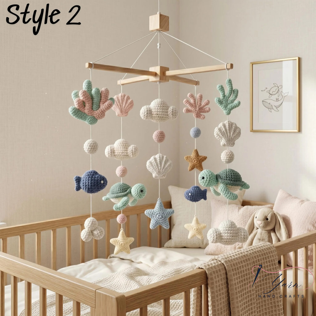 Handmade Ocean Baby Mobile, Crochet Sea Turtle Crib Mobile, Shell Star Nursery Decor, Coastal Baby Shower Gift