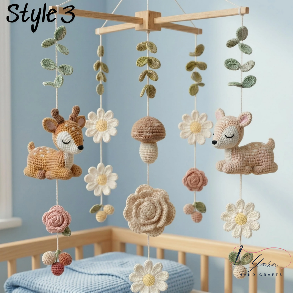 Handmade Deer Baby Mobile, Crochet Woodland Crib Mobile, Forest Nursery Decor, Boho Baby Mobile, Neutral Baby Shower Gift