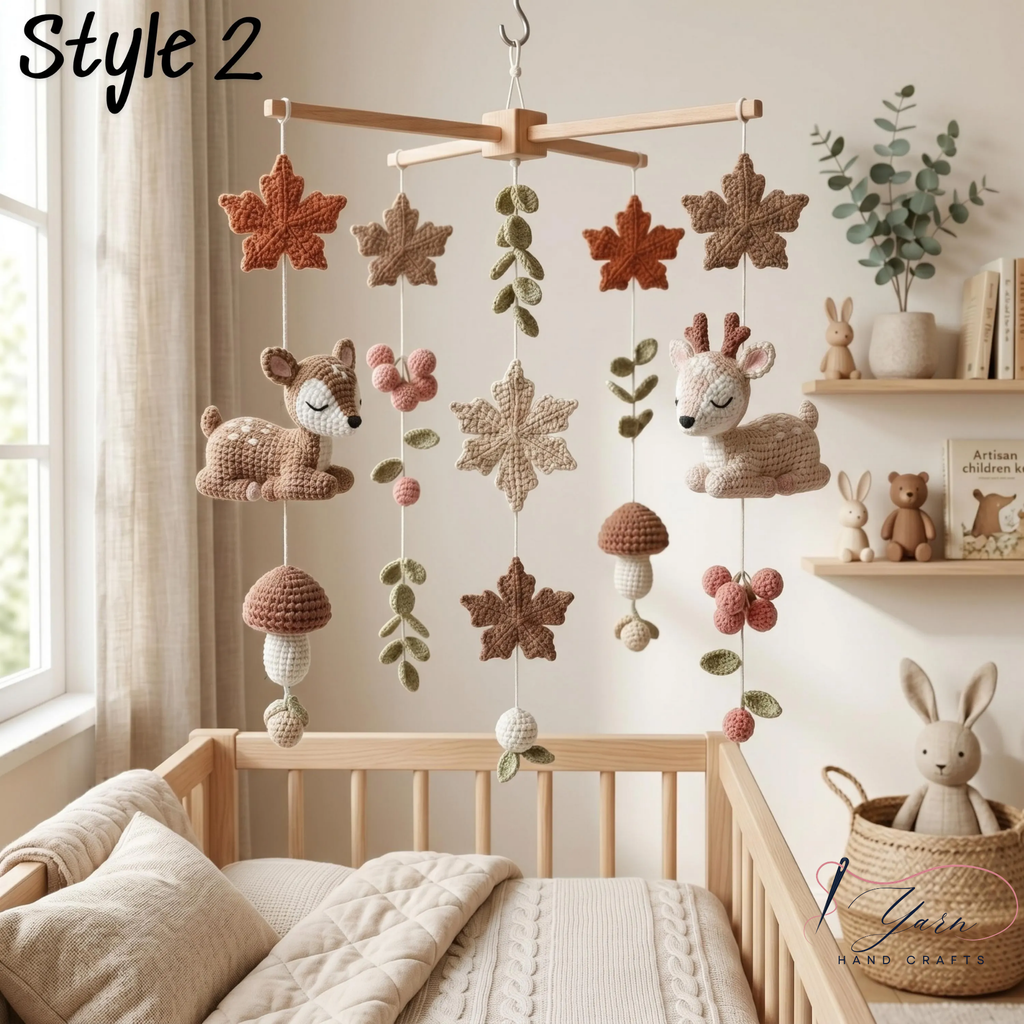 Handmade Deer Baby Mobile, Crochet Woodland Crib Mobile, Forest Nursery Decor, Boho Baby Mobile, Neutral Baby Shower Gift