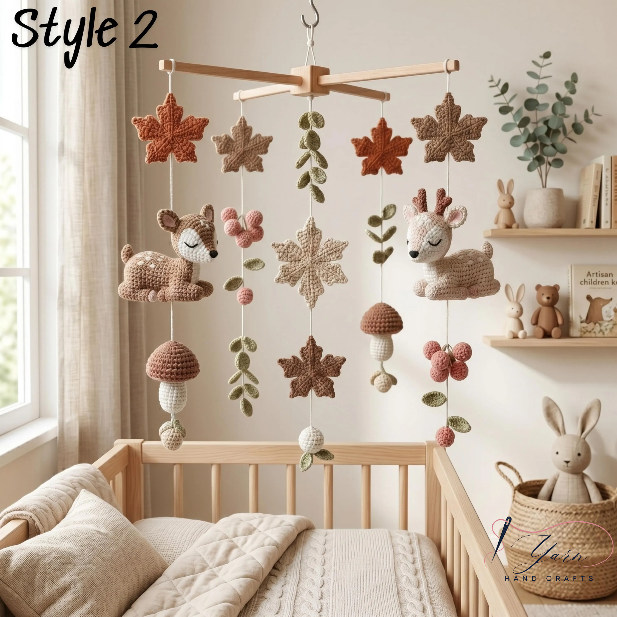Handmade Deer Baby Mobile, Crochet Woodland Crib Mobile, Forest Nursery Decor, Boho Baby Mobile, Neutral Baby Shower Gift