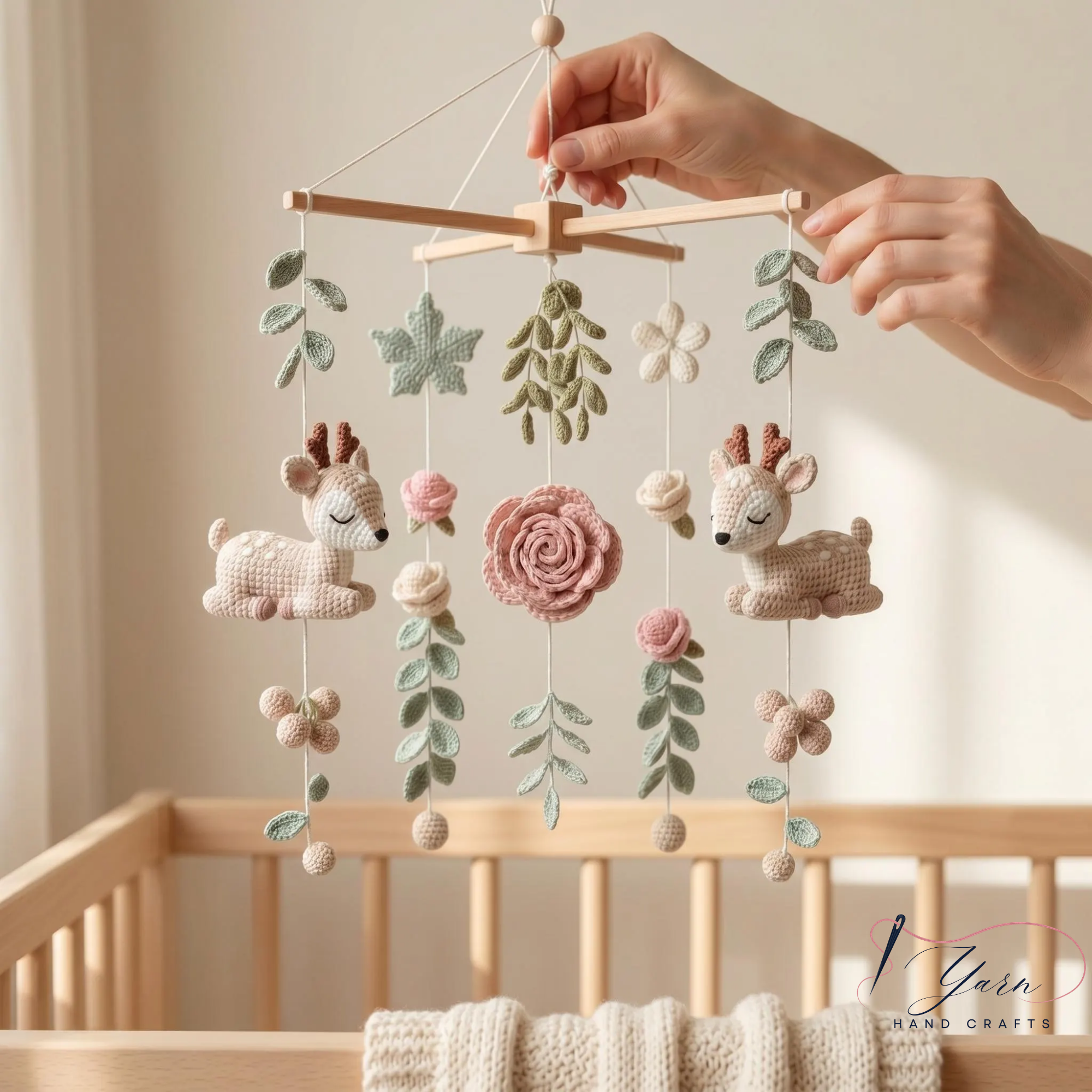 Handmade Deer Baby Mobile, Crochet Woodland Crib Mobile, Forest Nursery Decor, Boho Baby Mobile, Neutral Baby Shower Gift