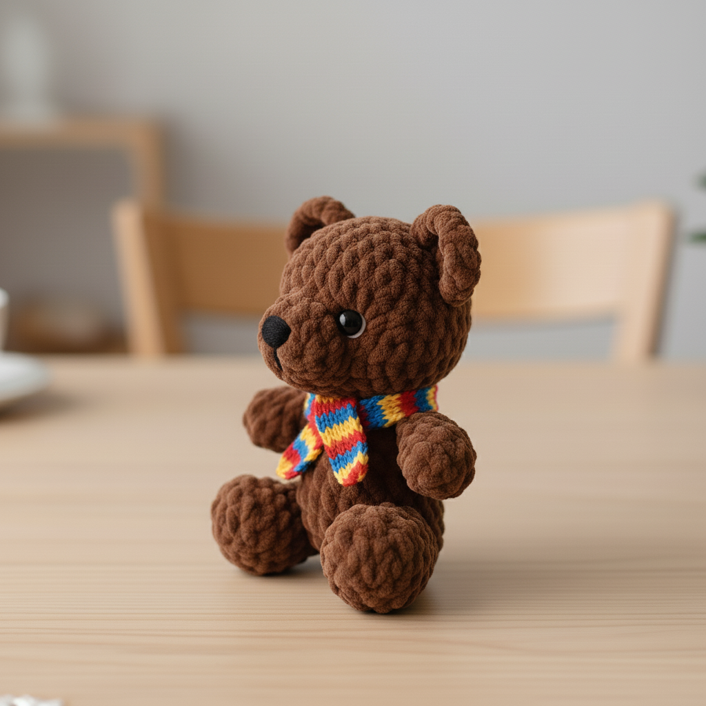 Teddy Bear Crochet Pattern PDF, Rainbow Scarf Bear Amigurumi, Cute Plush Bear Toy