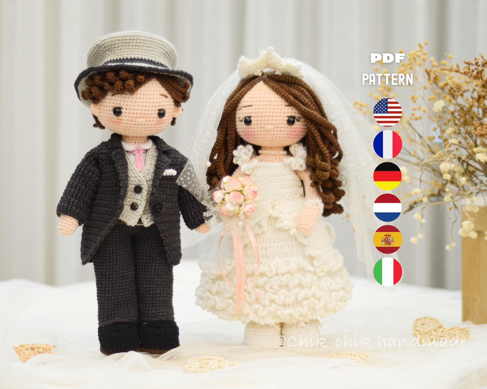 Crochet Wedding Couple Doll Pattern, Bride and Groom Amigurumi Doll, PDF Tutorial