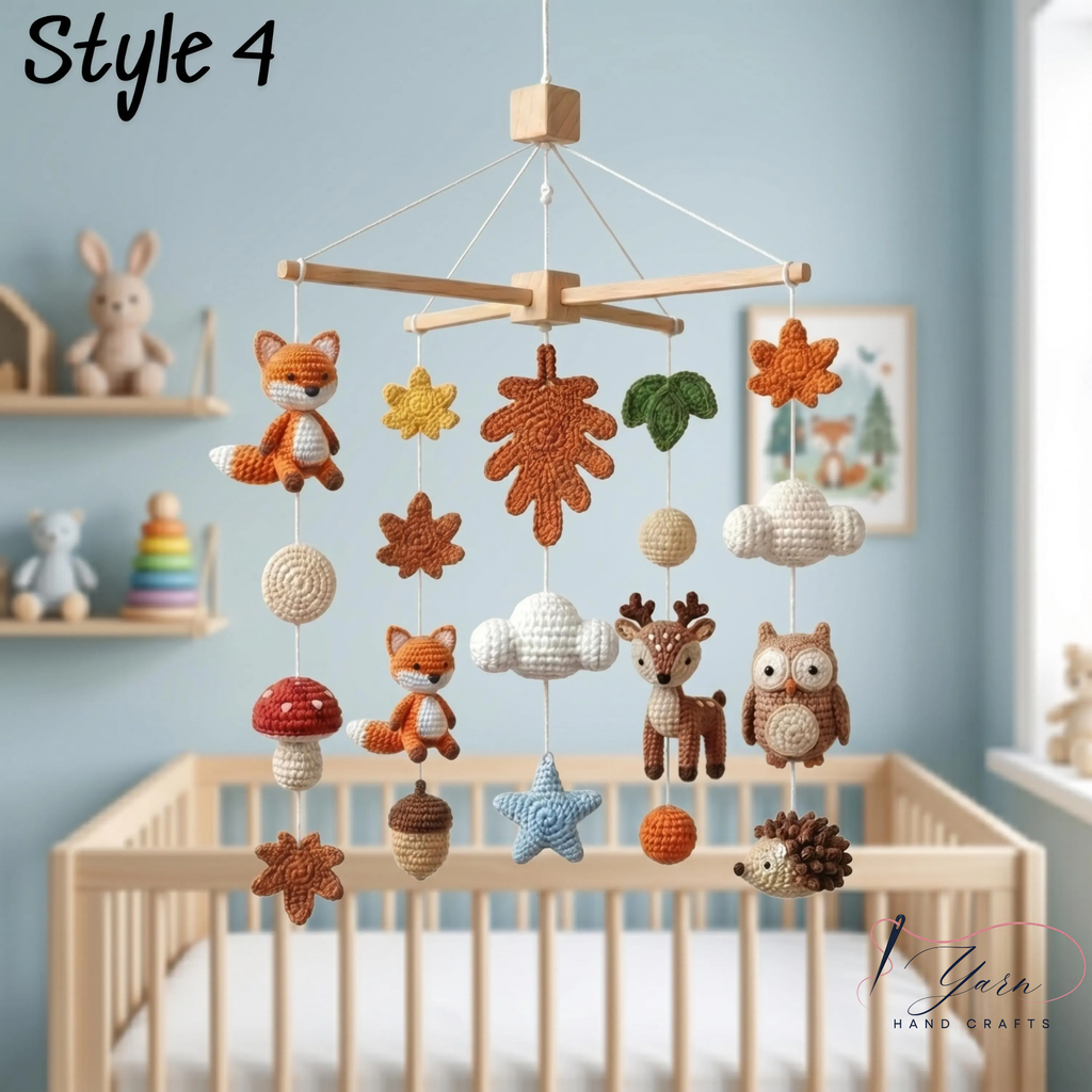 Handmade Woodland Baby Mobile, Forest Animal Crib Mobile with Fox Owl Deer Hedgehog, Crochet Nursery Decor, Custom Baby Shower Gift