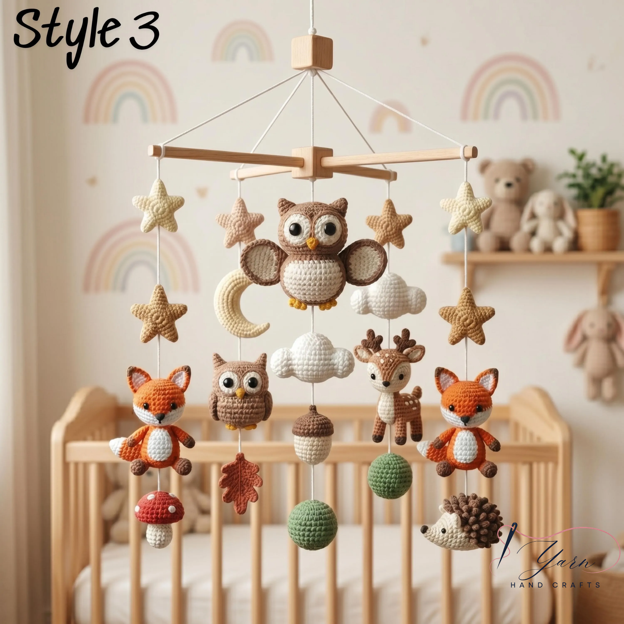 Handmade Woodland Baby Mobile, Forest Animal Crib Mobile with Fox Owl Deer Hedgehog, Crochet Nursery Decor, Custom Baby Shower Gift