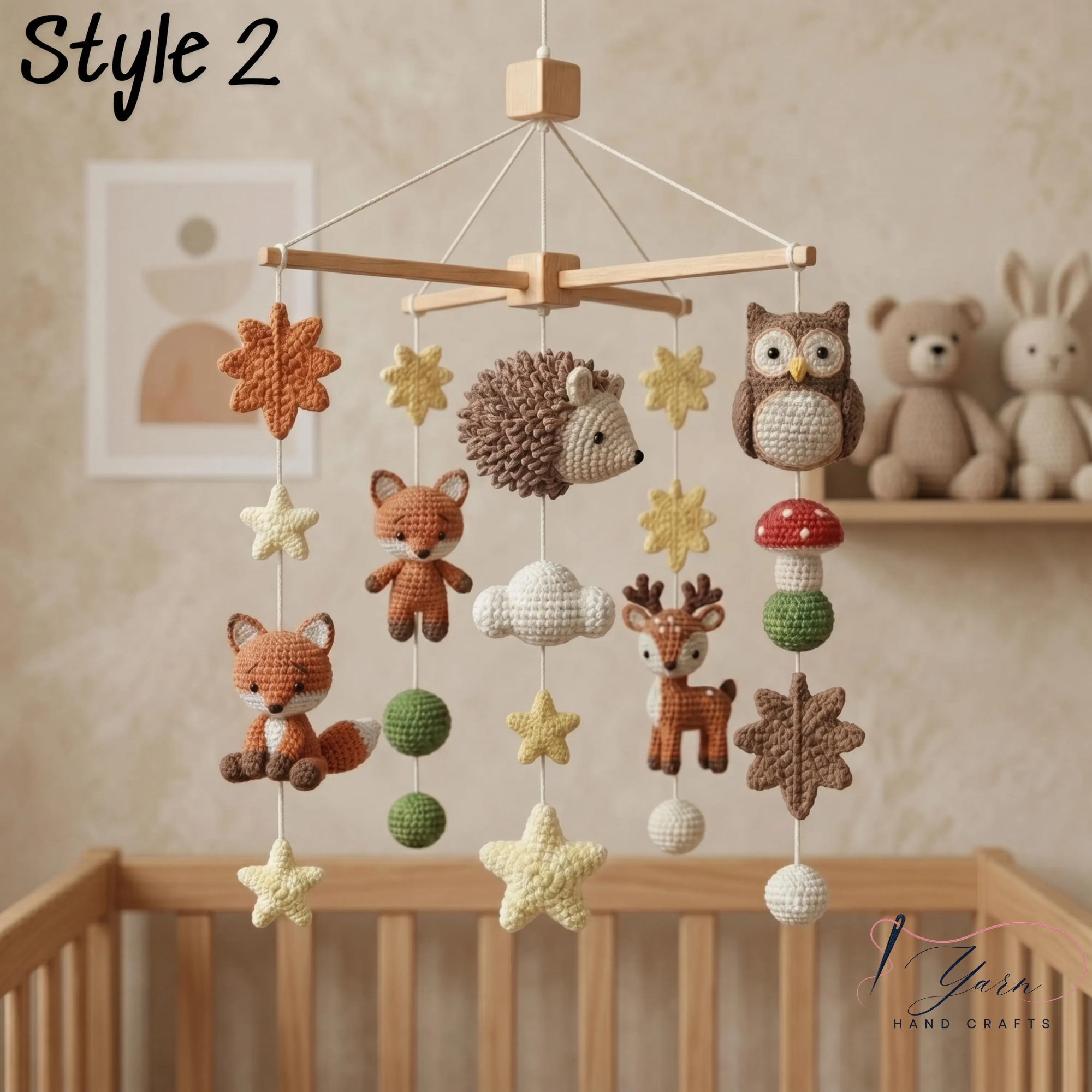 Handmade Woodland Baby Mobile, Forest Animal Crib Mobile with Fox Owl Deer Hedgehog, Crochet Nursery Decor, Custom Baby Shower Gift