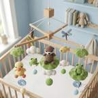 Handmade Baby Mobile, Crochet Woodland Pond Crib Mobile with Frog, Duck & Nature Theme, Nursery Decor, Custom Baby Gift