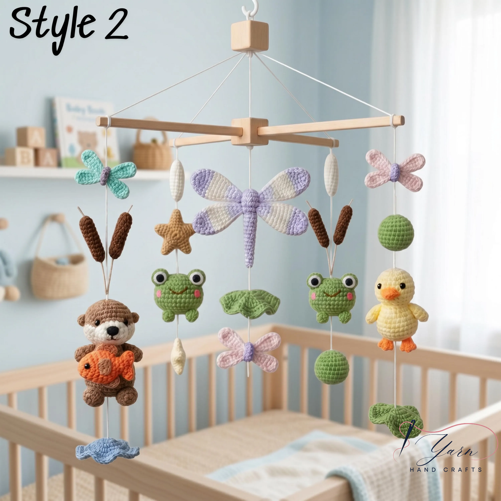 Handmade Baby Mobile, Crochet Woodland Pond Crib Mobile with Frog, Duck & Nature Theme, Nursery Decor, Custom Baby Gift