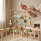 Handmade Baby Mobile, Crochet Woodland Pond Crib Mobile with Frog, Duck & Nature Theme, Nursery Decor, Custom Baby Gift