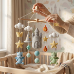Handmade Dragon Baby Mobile, Crochet Castle Crib Mobile, Fantasy Nursery Decor with Dragons, Stars & Clouds, Baby Shower Gift