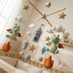 Handmade Dragon Baby Mobile, Crochet Castle Crib Mobile, Fantasy Nursery Decor with Dragons, Stars & Clouds, Baby Shower Gift