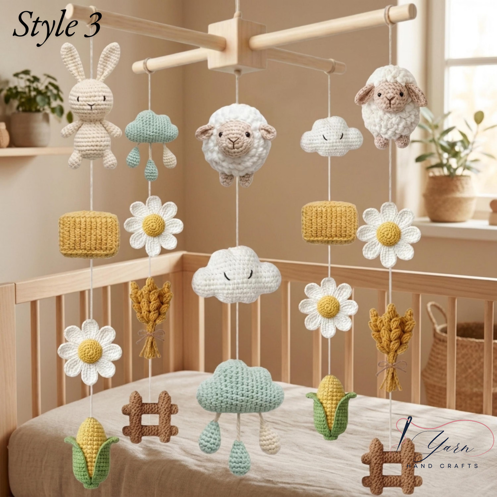 Handmade Farm Friends Baby Mobile, Crochet Farm Crib Mobile with Cow, Pig & Tractor, Farm Nursery Decor, Barn Animal Baby Gift