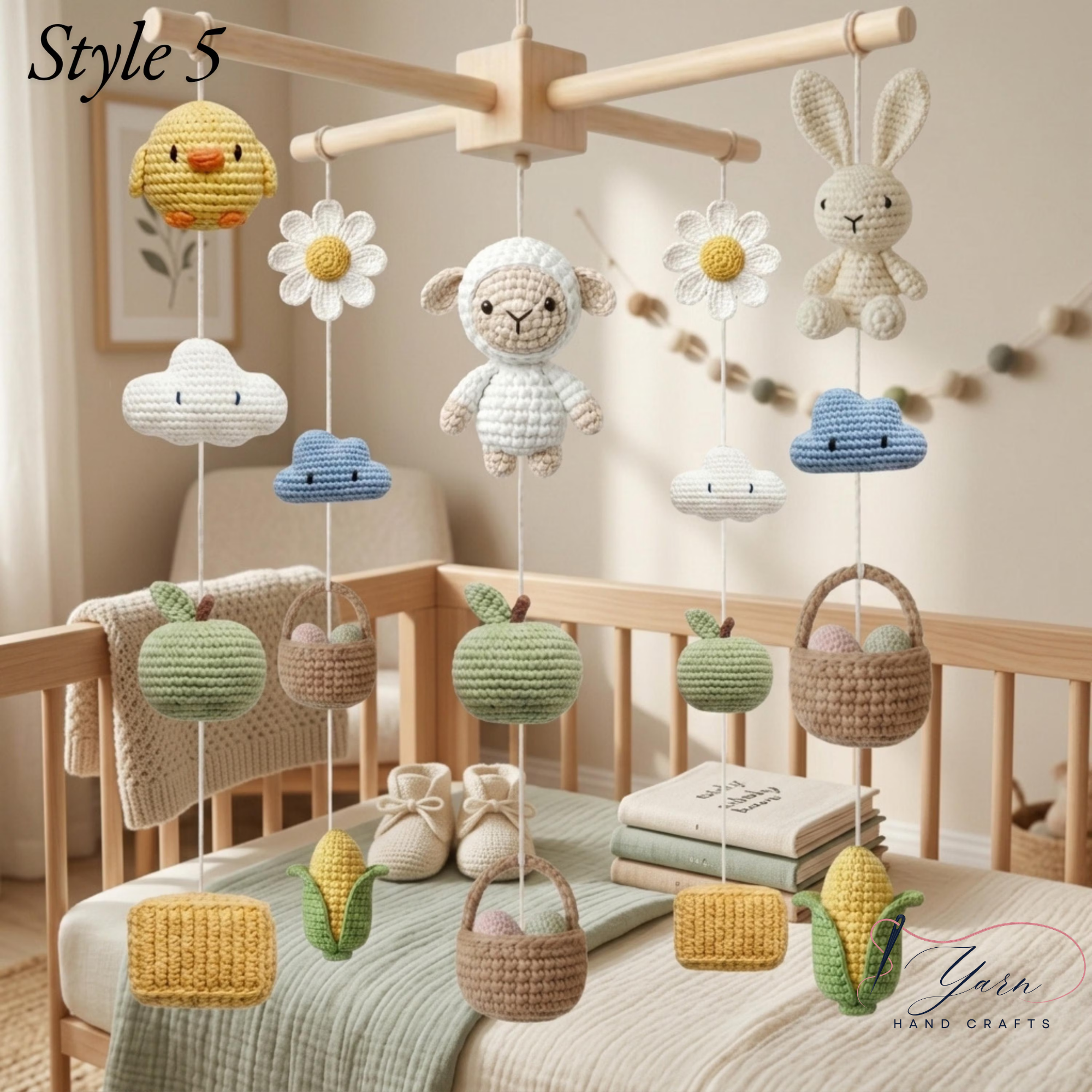 Handmade Farm Baby Mobile, Crochet Farm Animal Crib Mobile with Cow, Horse & Chicken, Farm Nursery Decor, Rustic Baby Shower Gift