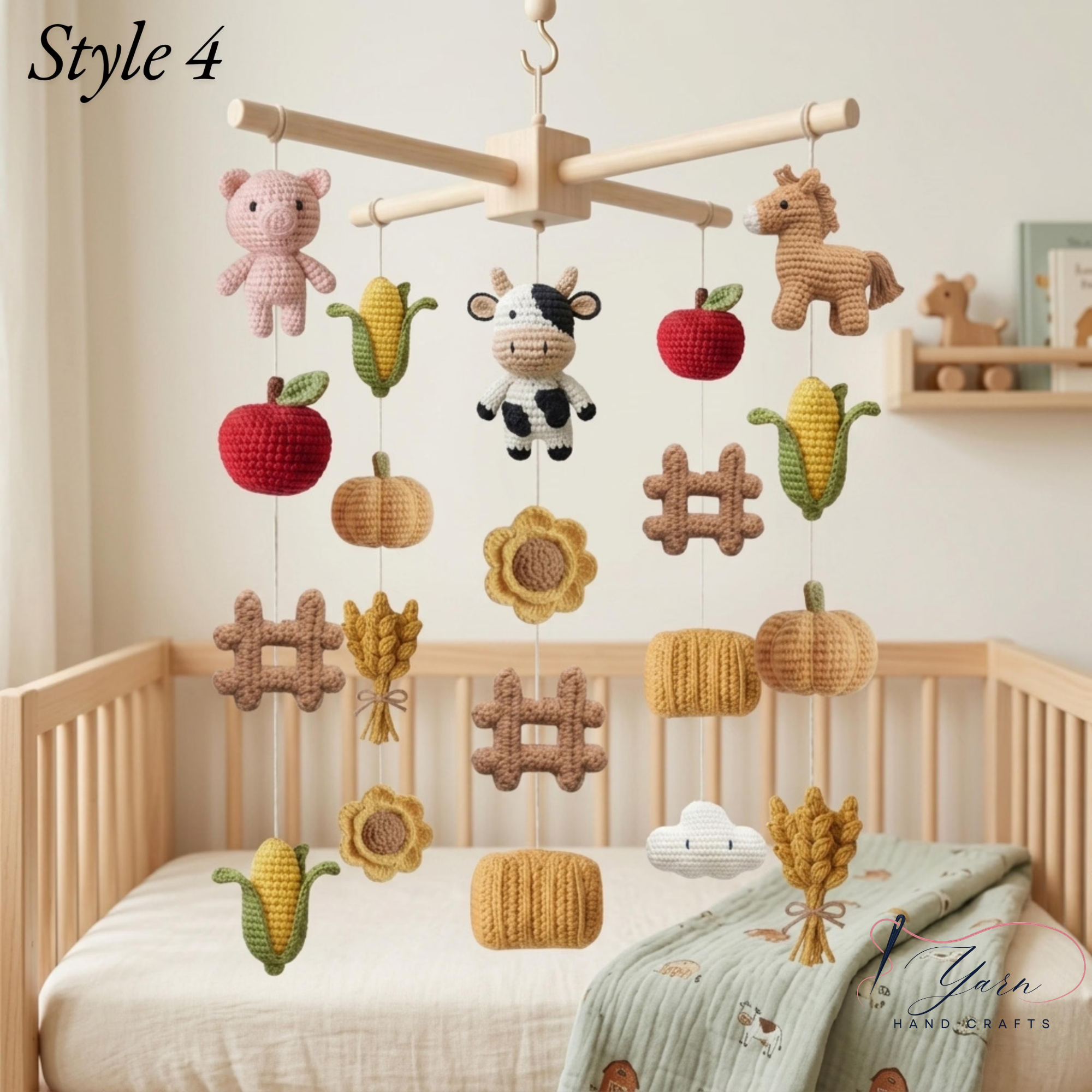Handmade Farm Baby Mobile, Crochet Farm Animal Crib Mobile with Cow, Horse & Chicken, Farm Nursery Decor, Rustic Baby Shower Gift