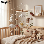 Handmade Woodland Baby Mobile, Crochet Squirrel Bunny Crib Mobile, Daisy Flower Nursery Decor, Forest Baby Gift, Neutral Nursery Decoration