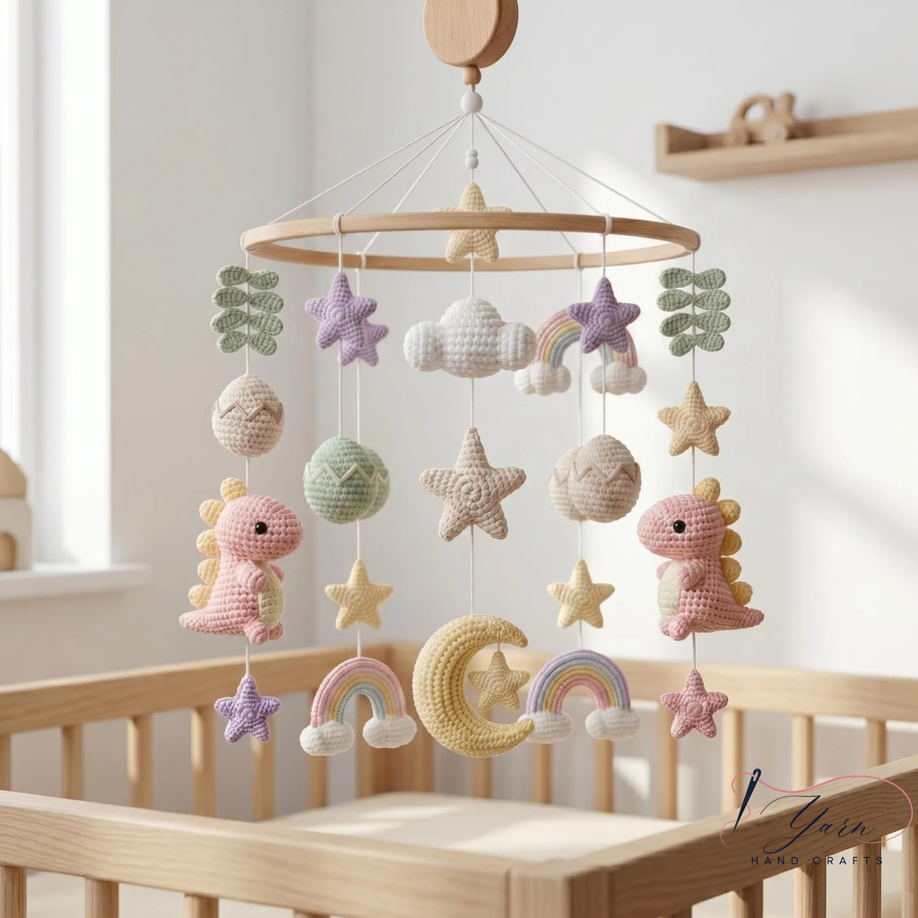 Handmade Dinosaur Baby Mobile, Crochet T-Rex Triceratops Crib Mobile, Dino Nursery Decor, Baby Boy Shower Gift, Prehistoric Animal Nursery Mobile