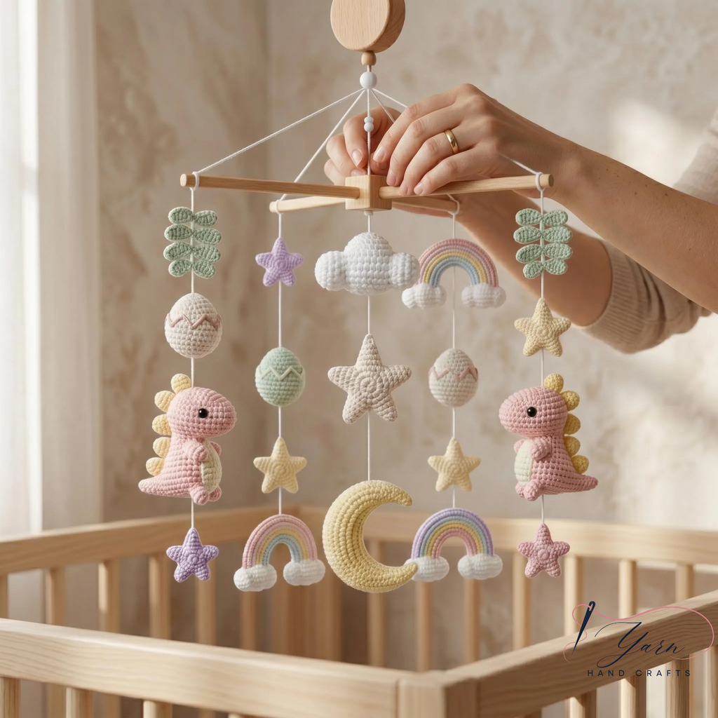 Handmade Dinosaur Baby Mobile, Crochet T-Rex Triceratops Crib Mobile, Dino Nursery Decor, Baby Boy Shower Gift, Prehistoric Animal Nursery Mobile