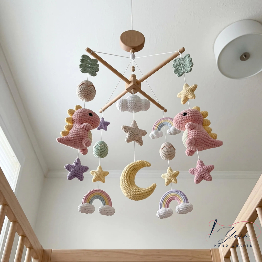 Handmade Dinosaur Baby Mobile, Crochet T-Rex Triceratops Crib Mobile, Dino Nursery Decor, Baby Boy Shower Gift, Prehistoric Animal Nursery Mobile