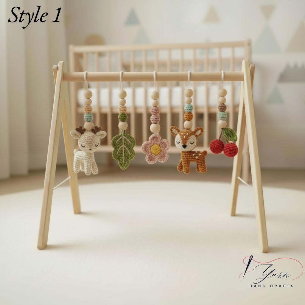 Handmade Crochet Baby Gym Mobile, Woodland Nursery Decor, Deer & Forest Animals Crib Mobile, Montessori Baby Toy, Newborn Baby Shower Gift