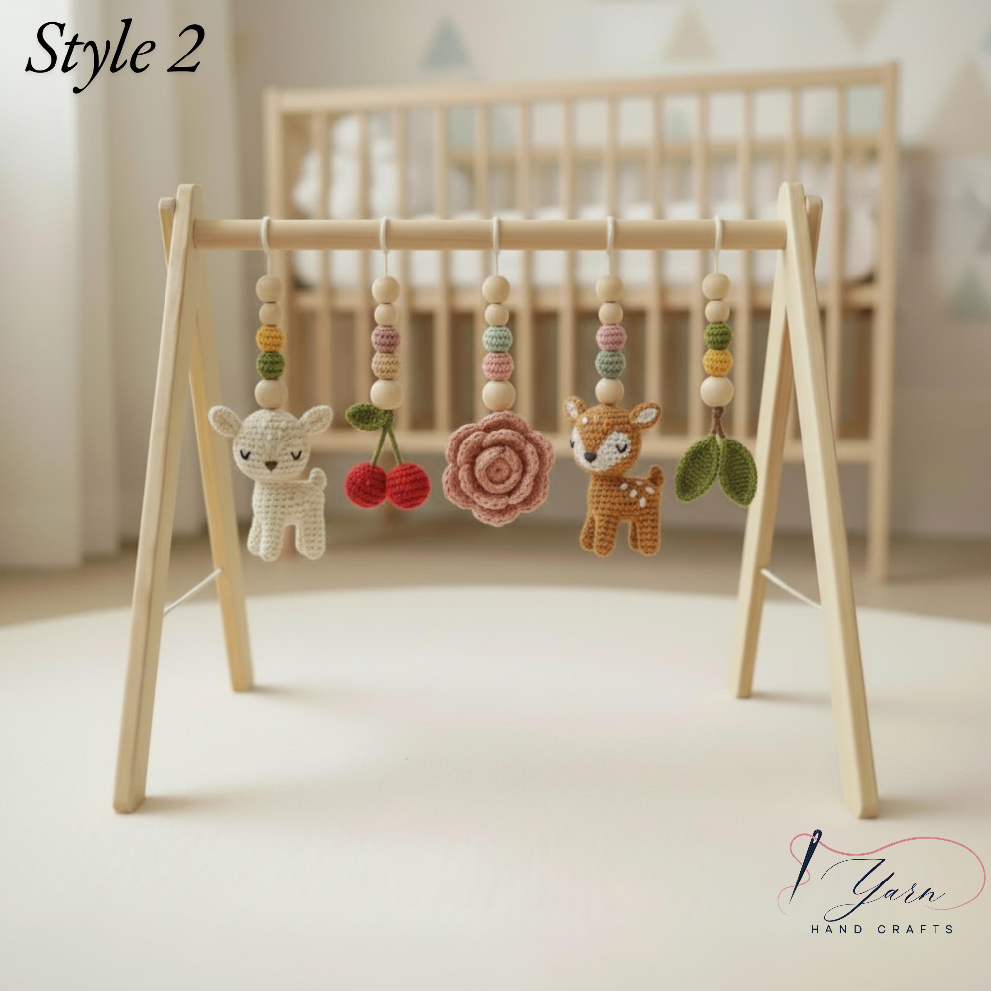 Handmade Crochet Baby Gym Mobile, Woodland Nursery Decor, Deer & Forest Animals Crib Mobile, Montessori Baby Toy, Newborn Baby Shower Gift