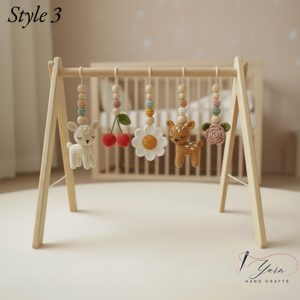 Handmade Crochet Baby Gym Mobile, Woodland Nursery Decor, Deer & Forest Animals Crib Mobile, Montessori Baby Toy, Newborn Baby Shower Gift