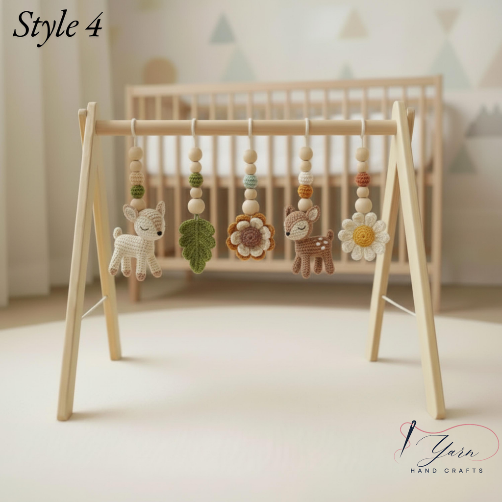 Handmade Crochet Baby Gym Mobile, Woodland Nursery Decor, Deer & Forest Animals Crib Mobile, Montessori Baby Toy, Newborn Baby Shower Gift