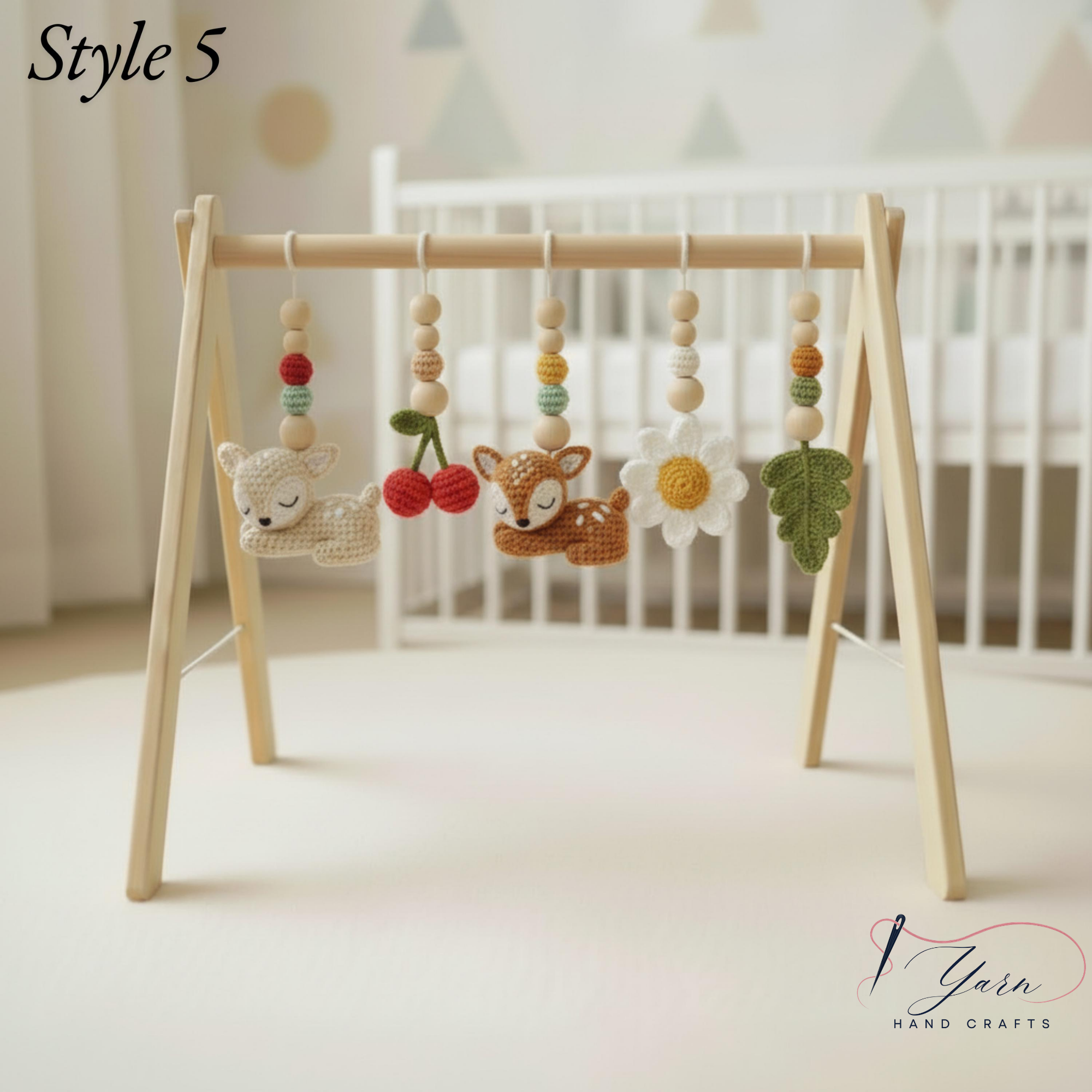 Handmade Crochet Baby Gym Mobile, Woodland Nursery Decor, Deer & Forest Animals Crib Mobile, Montessori Baby Toy, Newborn Baby Shower Gift