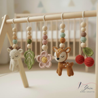 Handmade Crochet Baby Gym Mobile, Woodland Nursery Decor, Deer & Forest Animals Crib Mobile, Montessori Baby Toy, Newborn Baby Shower Gift