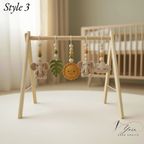 Crochet Baby Play Gym Wooden Montessori Activity Gym, Neutral Nursery Decor, Handmade Amigurumi Animals, Baby Shower Gift, Newborn Gift
