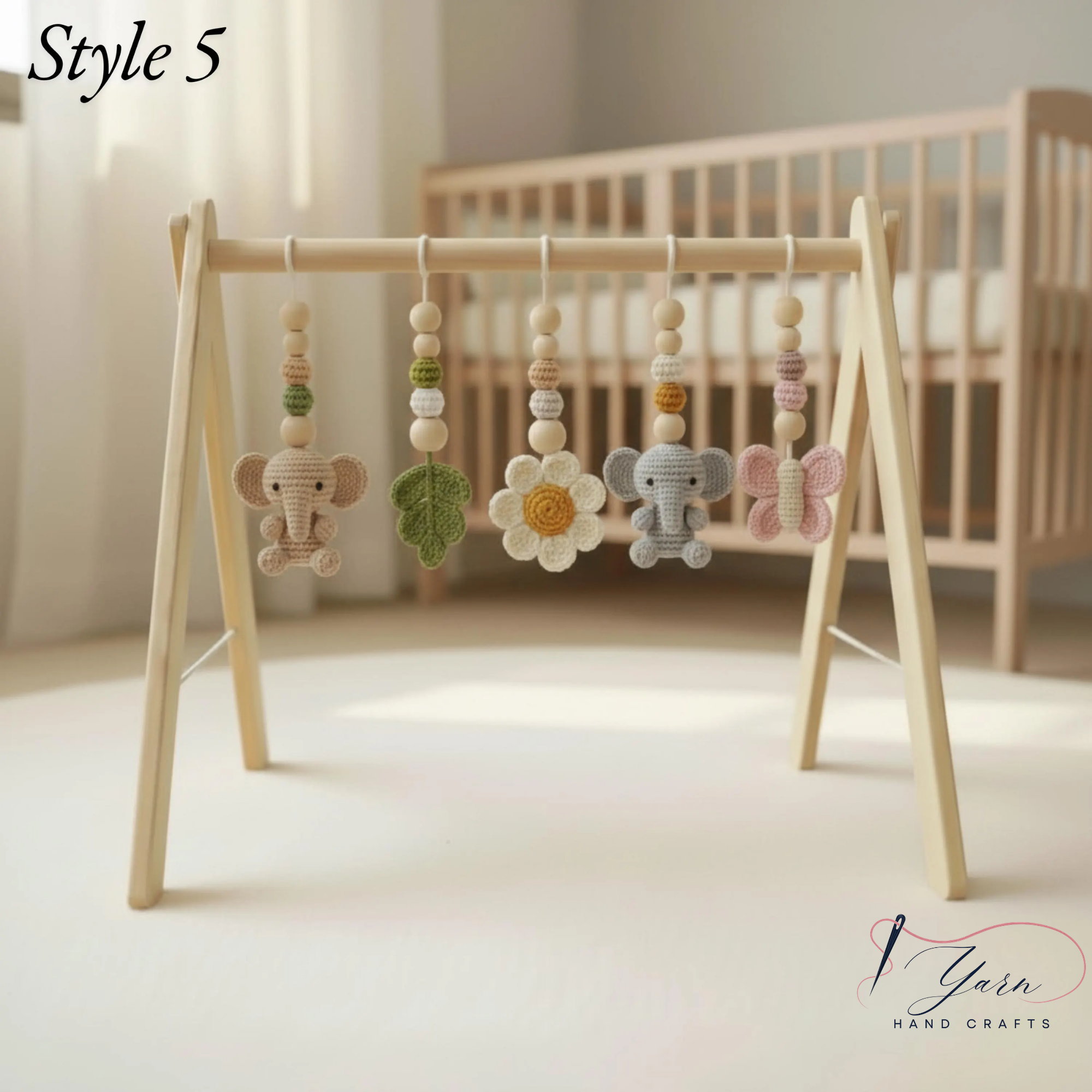 Crochet Baby Play Gym Wooden Montessori Activity Gym, Neutral Nursery Decor, Handmade Amigurumi Animals, Baby Shower Gift, Newborn Gift