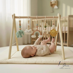 Crochet Baby Play Gym Wooden Montessori Activity Gym, Neutral Nursery Decor, Handmade Amigurumi Animals, Baby Shower Gift, Newborn Gift