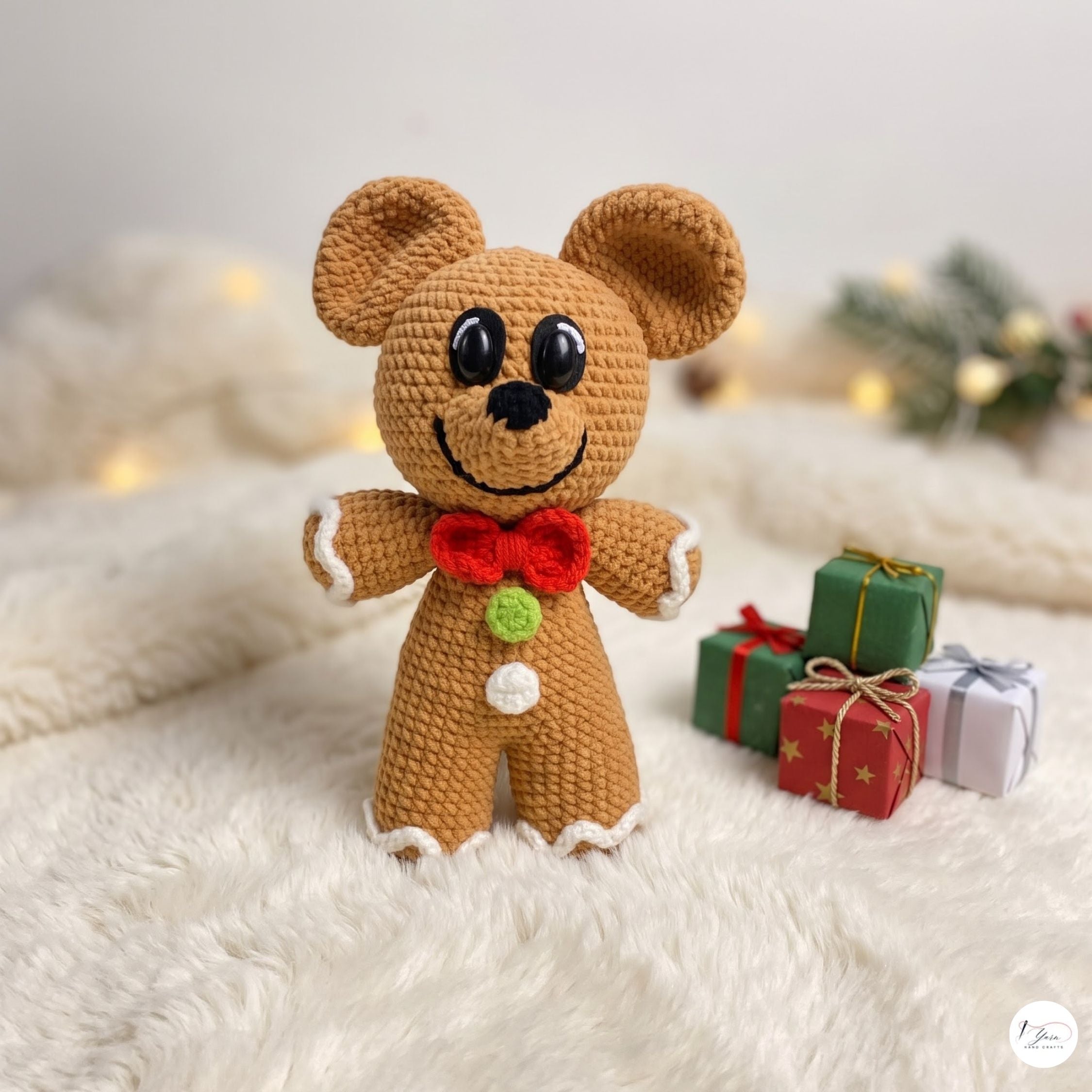 Crochet Gingerbread Bear Plush, Handmade Christmas Amigurumi Teddy, Holiday Stuffed Animal, Stocking Stuffer, Festive Decor