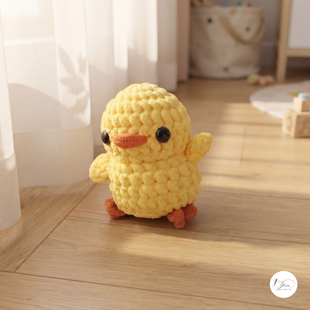 Crochet Duck Plush, Handmade Yellow Amigurumi Duck, Soft Chenille Stuffed Animal, Waving Duckling Gift, Nursery Decor