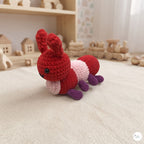 Crochet Caterpillar Plush, Handmade Red Amigurumi Bug, Soft Chenille Stuffed Insect Toy, Caterpillar Lover Gift, Nursery Decor