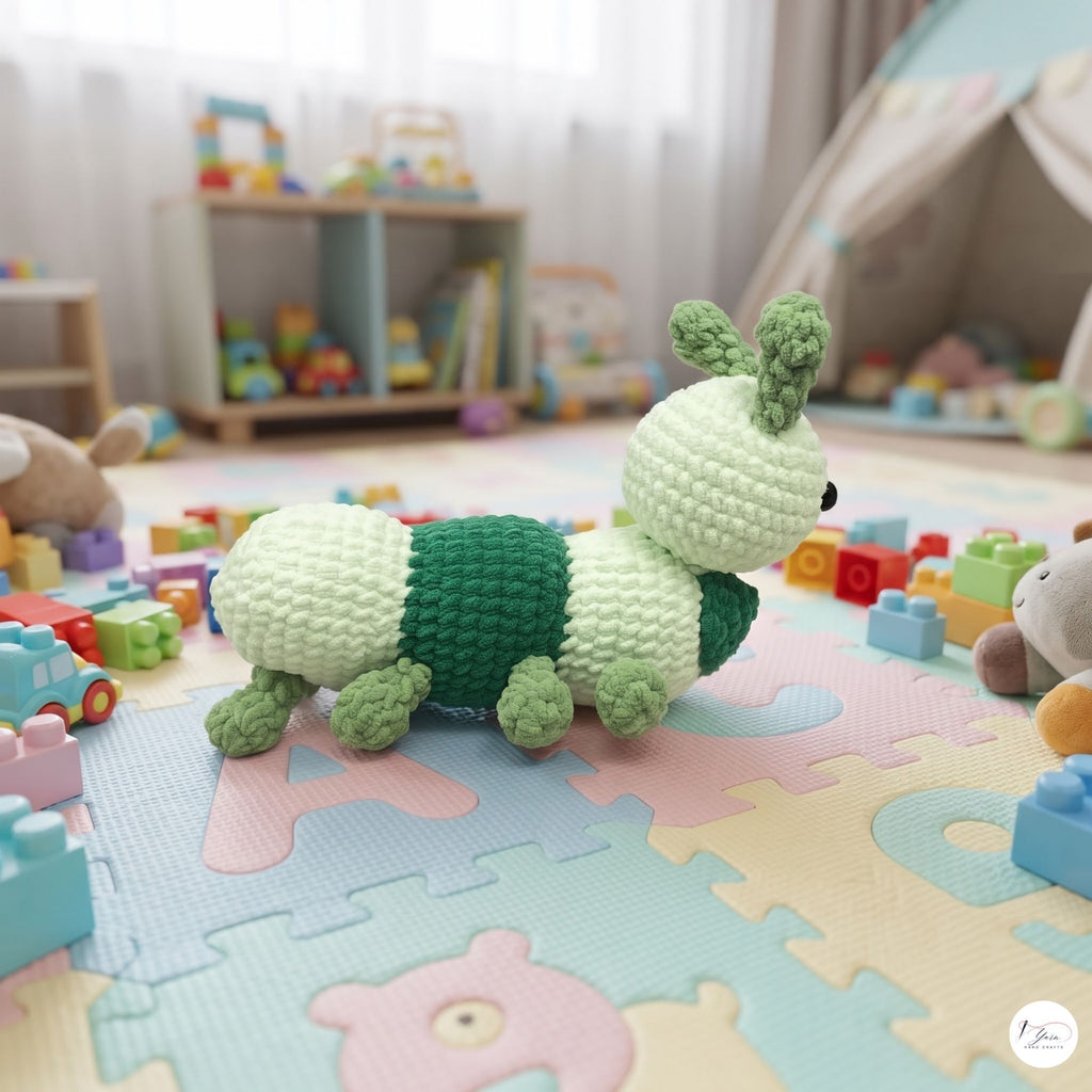 Crochet Caterpillar Plush, Handmade Green Amigurumi Bug, Soft Stuffed Insect Toy, Caterpillar Lover Gift, Nursery Decor
