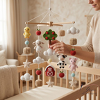 Handmade Farm Baby Mobile, Crochet Cow Pig Sheep Chicken Crib Mobile, Barnyard Nursery Decor, Farm Animal Baby Shower Gift, Farmhouse Nursery Mobile