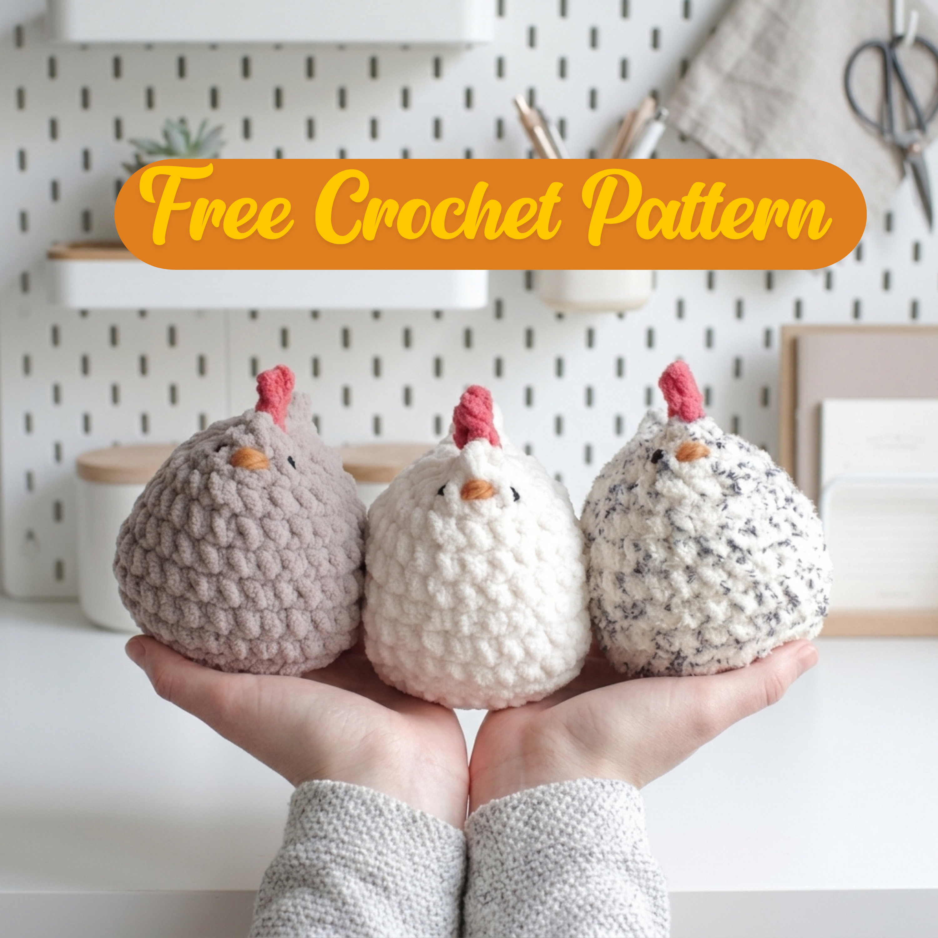 Chicken Crochet Pattern, Kawaii Hen Plush Amigurumi PDF Free Gift