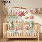 Handmade Frog Lotus Baby Mobile, Crochet Frog Crib Mobile with Dragonfly and Lily Pad, Pond Nursery Decor, Nature Baby Shower Gift