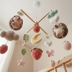 Hedgehog Baby Mobile, Crochet Strawberry Flower Crib Mobile, Woodland Nursery Decor, Boho Baby Shower Gift, Handmade Nursery Mobile