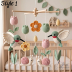Crochet Hummingbird Baby Mobile, Floral Crib Mobile with Tulips and Snails, Boho Nursery Decor, Handmade Baby Shower Gift
