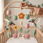 Crochet Hummingbird Baby Mobile, Floral Crib Mobile with Tulips and Snails, Boho Nursery Decor, Handmade Baby Shower Gift