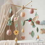 Crochet Hummingbird Baby Mobile, Floral Crib Mobile with Tulips and Snails, Boho Nursery Decor, Handmade Baby Shower Gift