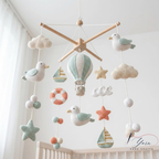 Nautical Baby Mobile, Crochet Seagull Crib Mobile with Sailboats and Hot Air Balloon, Ocean Nursery Decor, Baby Shower Gift