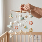 Nautical Baby Mobile, Crochet Seagull Crib Mobile with Sailboats and Hot Air Balloon, Ocean Nursery Decor, Baby Shower Gift