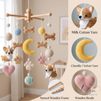 Corgi Baby Mobile, Crochet Dog Crib Mobile with Bones, Paw Prints and Moon, Puppy Nursery Decor, Baby Shower Gift