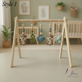 Wooden Baby Play Gym with Crochet Toys, Montessori Activity Gym, Nursery Decor, Baby Shower Gift, Handmade Infant Play Gym