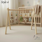 Wooden Baby Play Gym with Crochet Toys, Montessori Activity Gym, Nursery Decor, Baby Shower Gift, Handmade Infant Play Gym