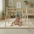 Wooden Baby Play Gym with Crochet Toys, Montessori Activity Gym, Nursery Decor, Baby Shower Gift, Handmade Infant Play Gym